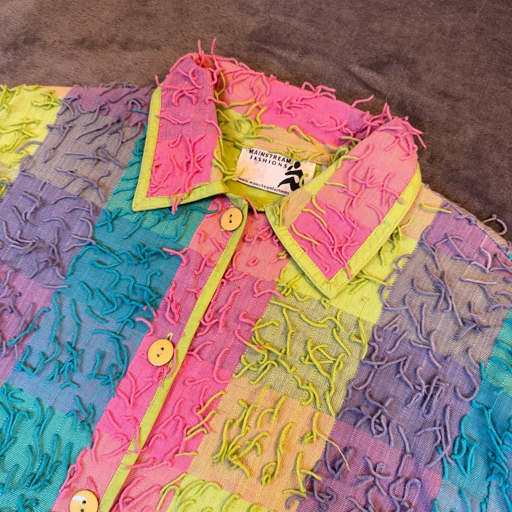 Mainstream Fashions Womens Medium Multicolor Eyelash Shag Cotton Button Jacket